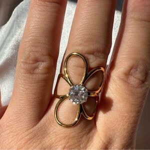 Zara adjustable waterproof casual Gold Flower Ring with Crystals